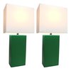 Elegant Designs Modern Leather Table Lamps with White Fabric Shades, Green, PK 2 LC2000-GRN-2PK